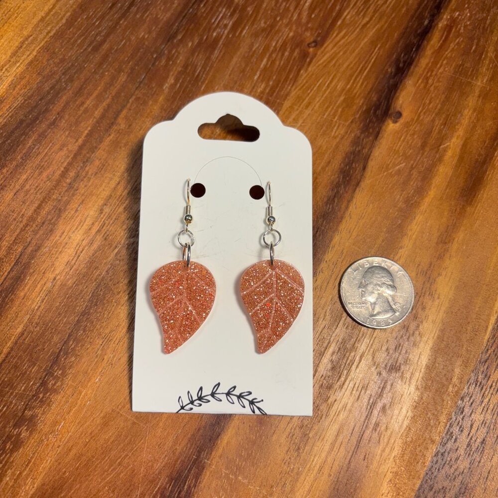 Rose Gold Glitter Leaf Earrings